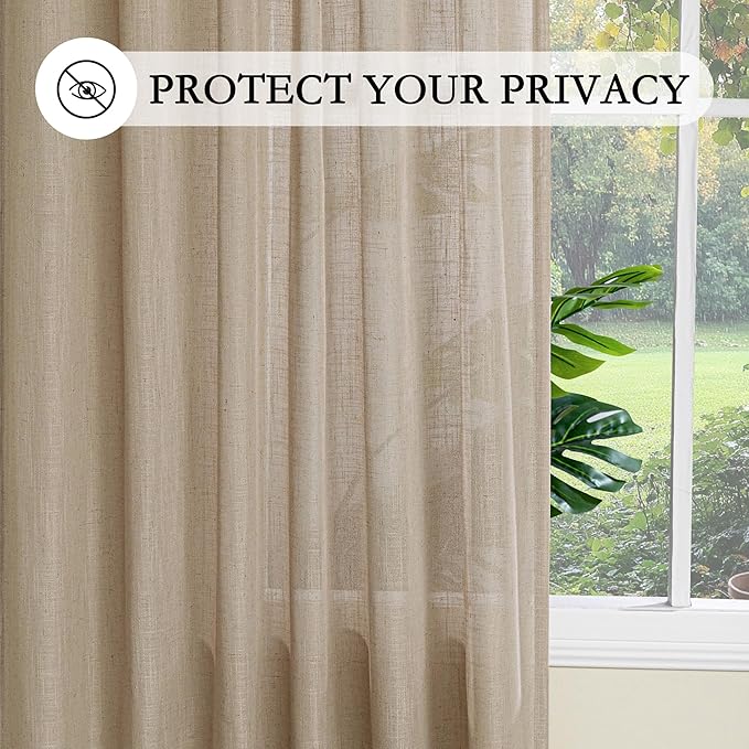 MYSKY HOME 108 Inches Long Taupe Sheer Curtains for Living Room 2 Panel Sets Light Filtering Window Drapes for Sliding Door Back Tab Draperies Floor to Ceiling Curtains Soft, 50" Wide