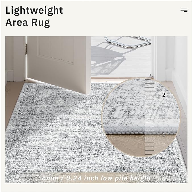 Runner Rug 3x10 Washable Non-Slip Hallway Runner Rugs for Kitchen Bathroom Laundry Room Grey Vintage Floor Carpet Runners for Hallways Entryway