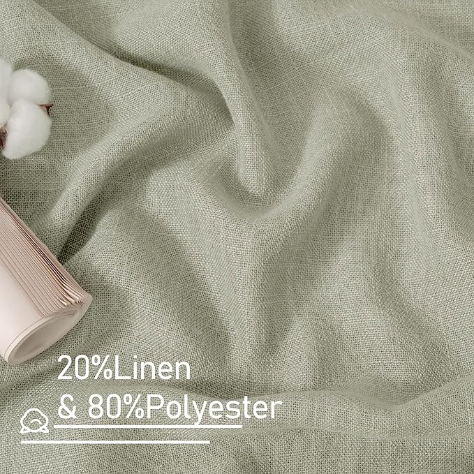 LAMIT Light Filtering Linen Curtains 72 inches Long for Bedroom, Linen Textured Semi Sheer Back Tab and Rod Pocket Boho Drapes for Window/Living Room, Sage Grey, 2 Panels, 34 x 72 Inch