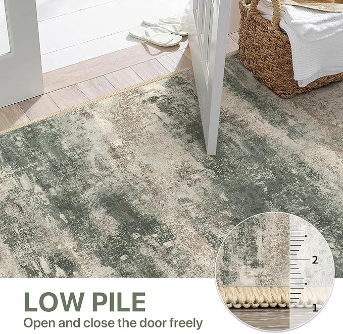 BEIMO Round Rugs 6FT for Living Room Bedroom, Modern Abstract Machine Washable Circle Rug, Soft Low Pile Floor Cover with Non Slip Backing for Dining Room, Grey/Dark Green
