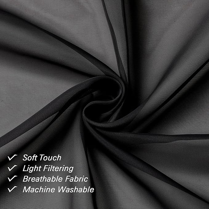 Lecloud Sheer Curtain Panels Set 96" Inches Long, Solid Voile Light Filtering Airy Curtains Window Treatment Drapes for Living Room, 2 Panels Elegant Bedroom Sheer Curtains, Black, 40" Wx96 L