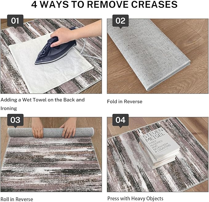 Lansny Modern Abstract Bedroom Runner Rug 2x7, Dark Light Brown White Washable Kitchen Runner, Non-Slip Soft Thin Faux Wool Mat for Entryway, Hallway, Laundry Room, Indoor Home Decor