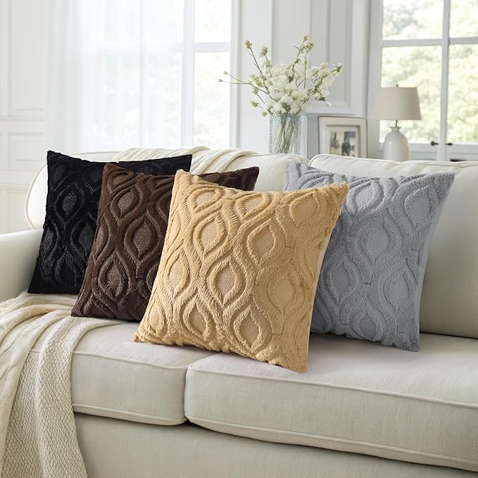 decorUhome Throw Pillow Covers 20x20 Inch Set of 2, Soft Plush Faux Wool Grey Solid Couch Pillow Covers, Accent Farmhouse Neutral Square Pillow Cases for Sofa Bed Living Room