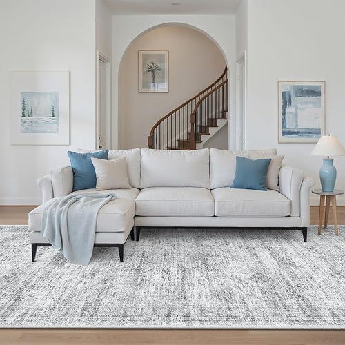 4x10 Wide Hallway Runner Rug: Washable Soft Rug Runners for Living Room Bedroom Ktichen, Stain Resistant Low Pile Area Rugs Non Slip Floor Carpet (Grey, 4x10)