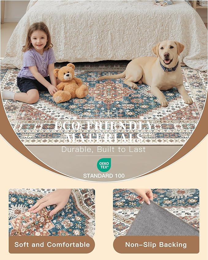 Madane Hallway Runner Rug - 2x5 Rug Runner Washable Runner Rugs Non-Slip Low-Pile Kitchen Runner Rug Laundry Room Rug Throw Carpet for Entrance Bedroom Living Room (2'x5', Navy Blue)
