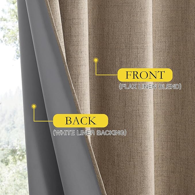 NICETOWN Burlap Vintage Open Linen Weave Flax Thermal Curtains, 100% Blackout Curtains 95" Long for Dining Room, Soundproof Window Treatment Drapes for Bedroom, 52" Wide Per Panel, Set of 2