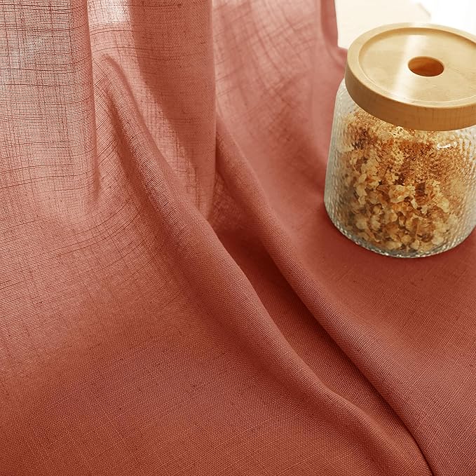 144 inch Linen Terracotta Curtains 2 Panels for Living Room Back Tab Light Filtering Semi Sheer Rust Colored Curtains 144 inches Long Soft Thick Cotton Cloth Textured Rustic Boho Farmhouse Room Decor