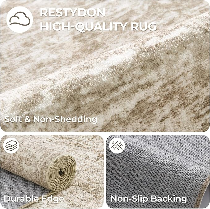 3x18 Washable Runner Rug for Hallway, Non-Slip Long Hallway Runner for Entryway, Soft Vintage Kitchen Mats for Floor, Abstract Dining Room, Bedroom, Living Room Rugs(3'x18', Brown/Ivory)
