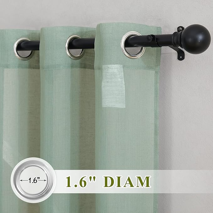 NICETOWN Linen Textured Semi Sheer Olive Green Curtains, Grommet Privacy Flax Linen Blend with Light Filtering Window Curtains & Drapes for Bedroom/Living Room, 2 Panels, W36 x L63