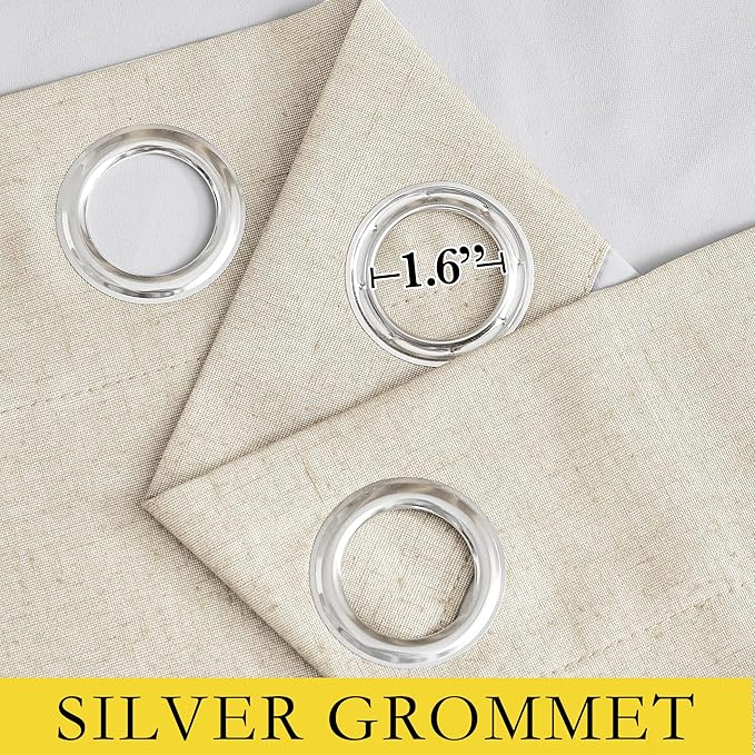 NICETOWN 100% Absolutely Blackout Linen Curtains with Thermal Insulated White Liner, Beige, W62, 2 Pieces, Noise Reducing Textured Linen Look Curtains for Windows 108 inch Length for Classroom