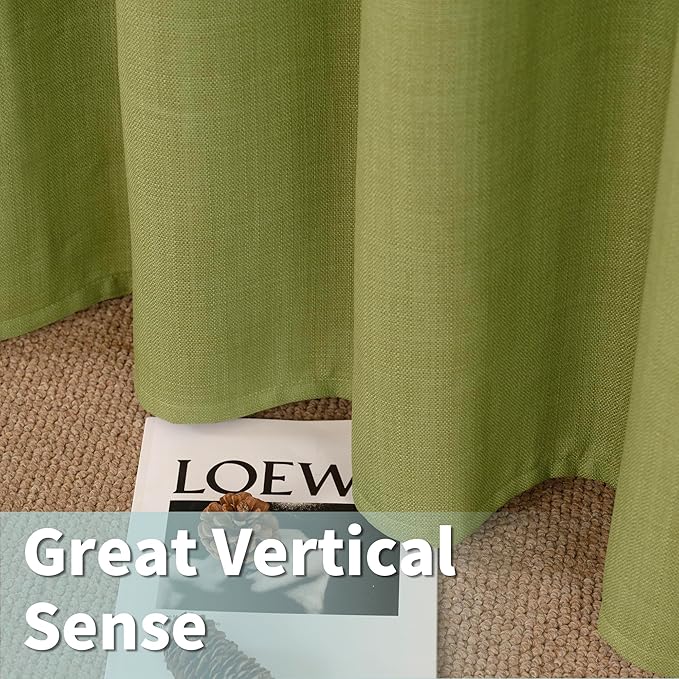 LAMIT Moss Green Linen Curtains 45 inch for Small Windows, Light Filtering Panels, Grommet Privacy Protected Sheer Curtains for Bedroom/Kitchen, Set of 2 Panels, 52 x 45 Inch