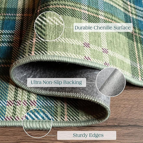 3x5 Buffalo Entry Rug - Small Washable Indoor Outdoor Mats for Front Door Non-Slip Porch Rug Green Teal Plaid Tartan Throw Rugs for Living Room Bedroom Entryway Kitchen Office Porch Decor