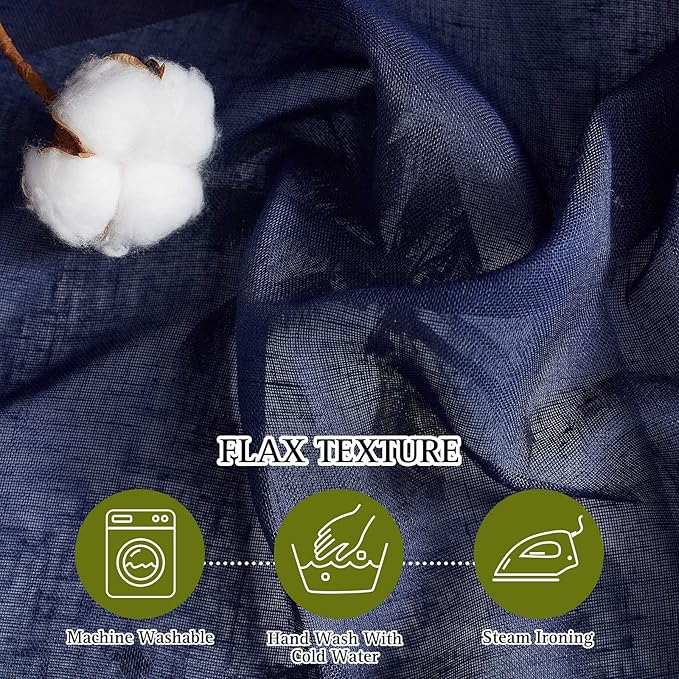 NICETOWN Linen Textured Sheer Curtains 84 inch Long for Living Room, Privacy Chic Sheer Curtains Window Treatment Translucent Drapes for Farmhouse/Cottage, W70 x L84, Dark Blue, 1 Pair