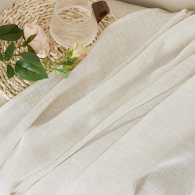 NICETOWN Linen Burlap Curtains for Windows 90 inch Length, Grommet Decorative Linen Blend Semi Sheer Drapes Privacy with Light Filtering for Living Room/Bedroom, 2 Panels, W52 x L90