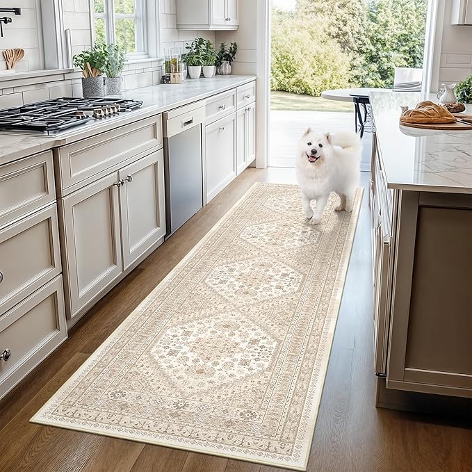 Kitchen Runner Rug Non Slip Washable 2.5x8, Soft Low Pile Entryway Rug Runners for Hallways,Carpet Runner for Living Room,Kitchen, Laundry, Bathroom(Cream/Beige,2.5'x8')