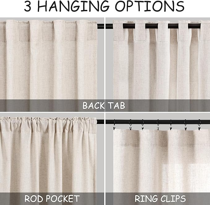 Tan Beige Linen Curtains 94 inch Length for Living Room 2 Panel Set Burlap Textured Semi Sheer Drapes Rustic Country Window Treatment Farmhouse Drop Cloth Curtain 94 inches Long for Dinning Room