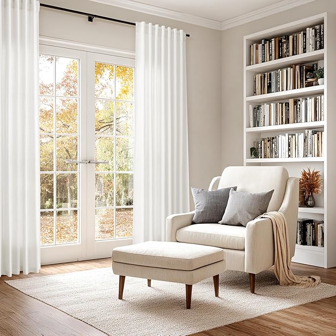 Beige White Linen Curtains for Living Room Extra Long 110 Inches Long Back Tab Light Filtering Semi Sheer Curtain Farmhouse Decor Floor to Ceiling High Window for Bedroom Office 52x110, 2 Panels