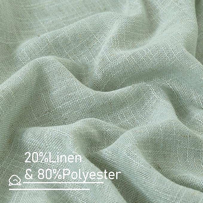 LAMIT Living Room Linen Curtains 95 Inch for Bedroom, Bronze Grommet Linen Textured Sheer Curtains Light Filtering Burlap Drapes for Farmhouse, 2 Panels, 52 x 95 Inch, Light Sage