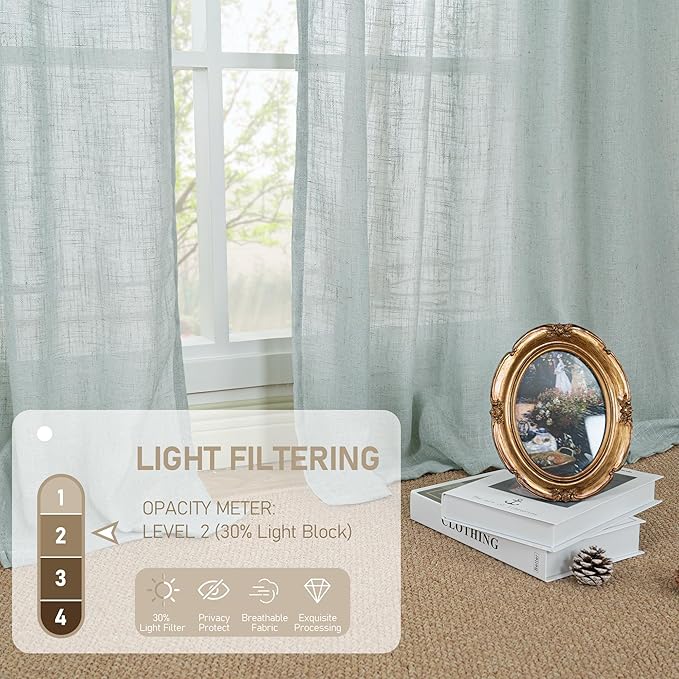 LAMIT Linen Blended Curtains 72 inch for Bedroom, Linen Textured Light Filtering Drapes Bronze Grommet Boho Neutral Panels for Farmhouse/Living Room, 2 Panels, 52 x 72 Inch, Greyish Blue