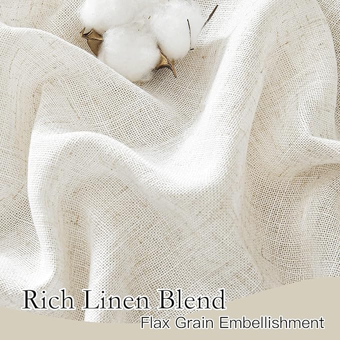 RYB HOME Linen Flax Curtains 84 inches Long, Absorbent Linen Woven Half Privacy Light Filtering Drapes Semi Sheer Curtains for Living Room Bedroom Home Office Patio, 52 W x 84 L, 2 Panels
