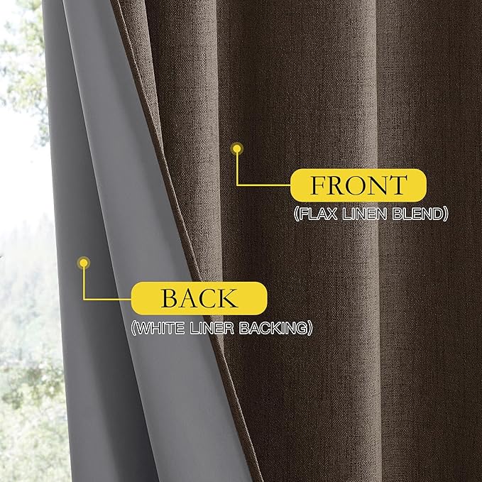 NICETOWN Coffee Vintage Linen 100% Blackout Curtains for Living Room, Thermal Insulated Curtains 84" Long, Noise Reducing Window Treatment Drapes for Dining Room, 62" Wide Per Panel, Set of 2