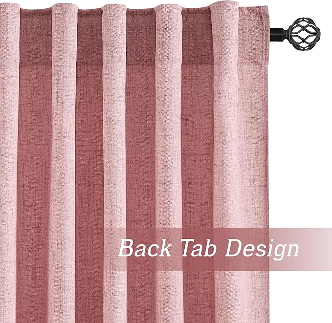 RYB HOME Living Room and Dining Room Curtains and Drapes Linen Sheer, Light Filtering Curtains 102 inches Long, Back Tab/Rod Pocket, Peach Blush, W 52 x L 102 inches, 2 Panels Set