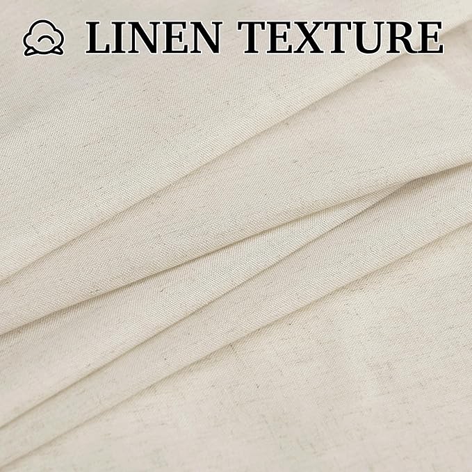 RYB HOME Linen Curtains 84 inches for Living Room, Semi Sheer Farmhouse Light Filtering Half Privacy Window Drapes for Bedroom Dining Room Nursery, Natural Beige, W 52 x L84 inches, 2 Panels