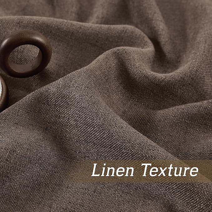 RYB HOME Natural Linen Sheer Curtains 84 inches Long for Bedroom and Living Room, Back Tab/Rod Pocket, Light Filtering Sheer Curtains and Drapes, Brown, W 52 x L 84 inches, 2 Panels Set