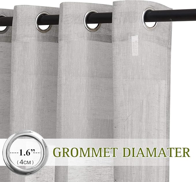 NICETOWN Grommet Sheer Curtains Natural Linen Blend Texture, Privacy with Enough Light Through Semitransparent Sheer Drapes for Children Room and Bedroom, 52W x 96L, Grey, 2 Pieces