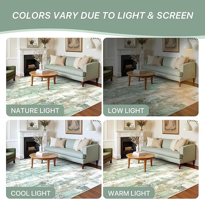 BEIMO Runner Rug for Hallway Kitchen, 2x5 Machine Washable Runners Rug for Entryway, Soft Modern Abstract Throw Rugs, Low Pile Floor Cover with Non Slip Backing, Light Green