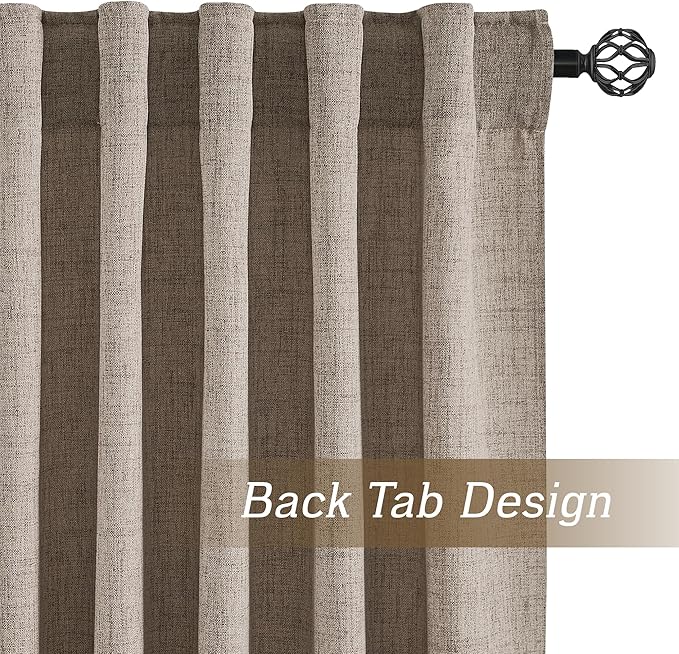 RYB HOME Linen Sheer Curtains and Drapes for Living Room and Bedroom 84 inches Length, Breathable Back Tab/Rod Pocket Semi Sheer Curtains, Oatmeal, W 52 x L 84 inches, 2 Panels Set