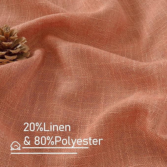 LAMIT Terracotta Linen Curtains 90 Inch for Living Room, Fall Western Decor Panels, Back Tab and Rod Pocket Boho Burnt Orange Rustic Drapes for Bedroom, Set of 2, 52 x 90 Inch