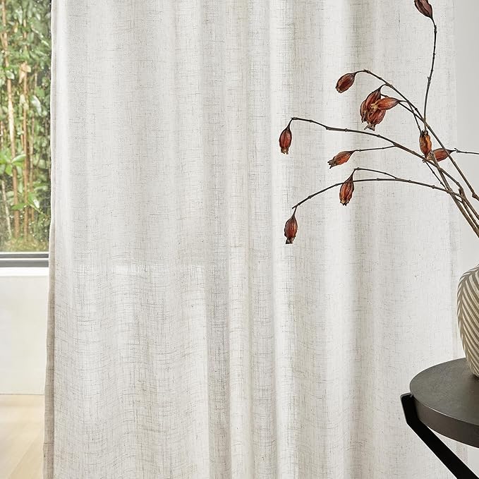 MYSKY HOME Linen Curtains for Sliding Door, Farmhouse Semi Sheer Ceiling Curtains Living Room Light Filtering Back Tab Elegant Style Soft Fabric, 50" x 95", Linen, 2 Panels