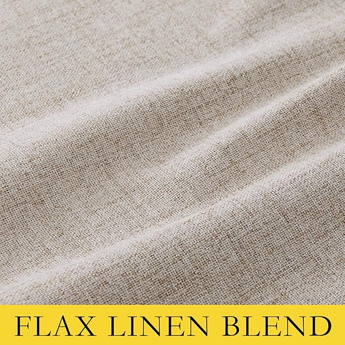 NICETOWN Oatmeal Full Blackout Boho-Chic Linen Curtains 84 inch Long 2 Panels Set for Cafe Window, 42 inch Wide, Thick Linen Blend Drapes, Insulated Window Covers Draperies with White Backing