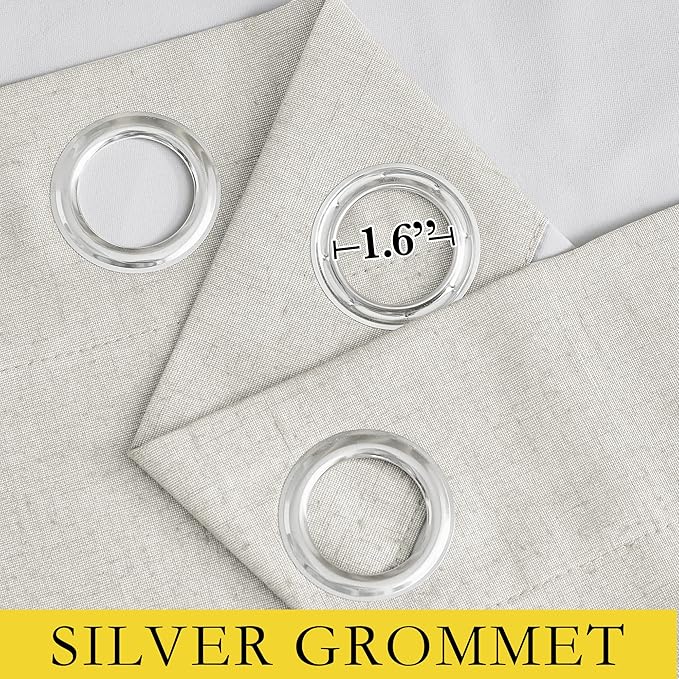 NICETOWN 100% Absolutely Blackout Linen Curtains with Thermal Insulated White Liner, Ivory, W52, 2 Pieces, Noise Reducing Textured Linen Look Curtains for Windows 90 inch Length for Classroom