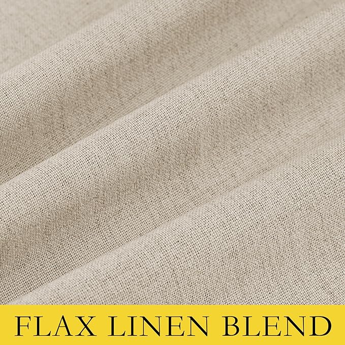 NICETOWN Cream Thick Linen Blend 100% Blackout Curtains 63" Long 2 Panels Set for Bedroom, 42" Wide, Rustic Grommet Thermal Insulated Flax Textured Full Blackout Window Draperies with Grey Liners