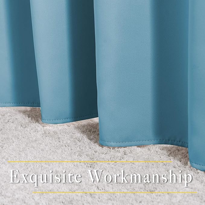 NICETOWN Blackout Small Curtains for Bedroom - Triple Weave Grommet Top Thermal Insulated Light Blocking Panels for Bathroom/Kitchen, Teal Blue, W34 x L50, Set of 2