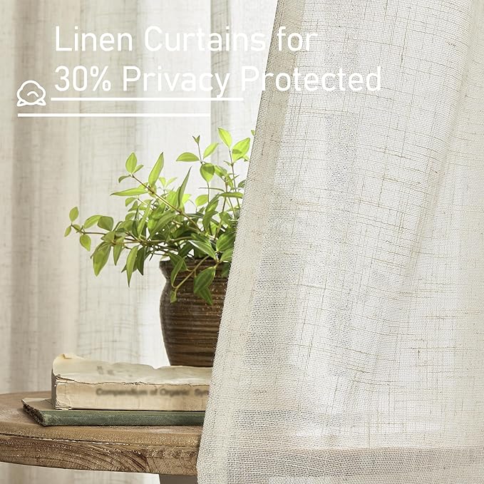 LAMIT Linen Semi Sheer Curtains 96 inch Length 2 Panels Set, Cream Ivory Light Filtering Panels Back Tab and Rod Pocket Floor to Ceiling Curtains for Bedroom/Living Room, Natural, 52 x 96 Inch