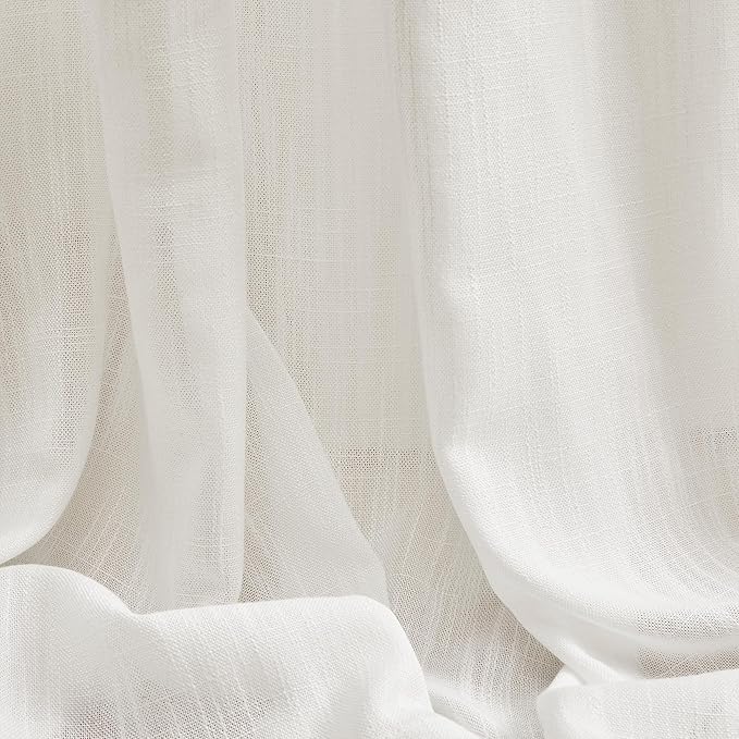 MYSKY HOME Short Curtains for Bedroom Small Windows, Light Filtering Sheer Drapes Boho Decor Country Style Kitchen Bathroom Panels Set, Light Filtering Privacy Blind, Beige White, 50x54, 2 Pieces