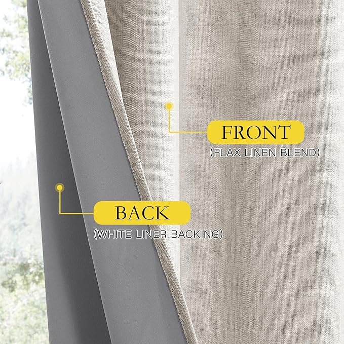 NICETOWN Brich Vintage Open Linen Weave Flax Thermal Curtains, 100% Blackout Curtains 84 inches Long for Dining Room, Soundproof Window Treatment Drapes for Hall Room, 52" Wide Per Panel, Set of 2