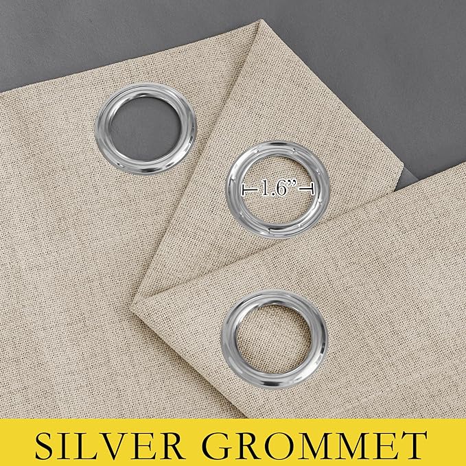 NICETOWN Cream Linen Complete Blackout Curtains 48 inches for Kids Room, 2 Panels, Thermal Insulated & Noise Reducing Window Draperies with Grey Liner, Noise Reducing Short Drapes