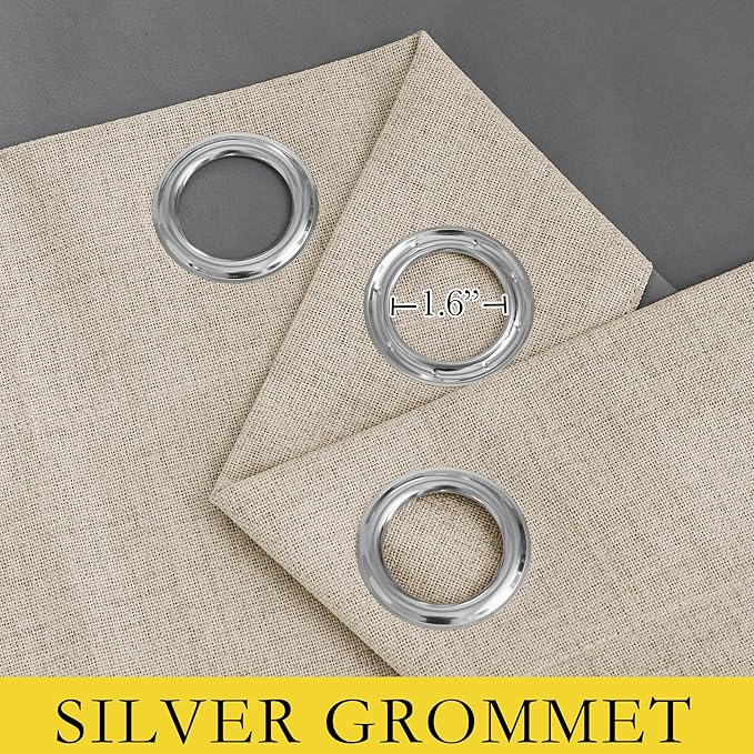 NICETOWN Cream Thick Linen Blend 100% Blackout Curtains 63" Long 2 Panels Set for Bedroom, 42" Wide, Rustic Grommet Thermal Insulated Flax Textured Full Blackout Window Draperies with Grey Liners