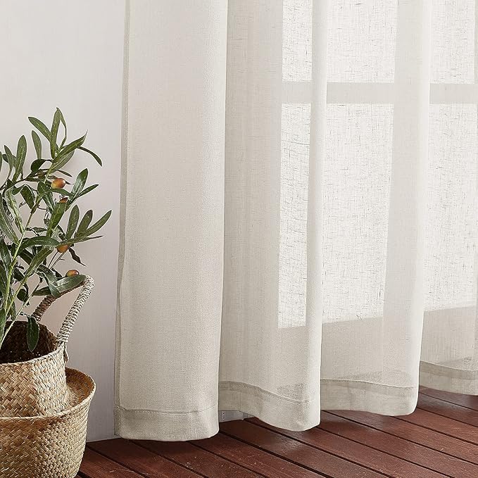 NICETOWN Small Window Curtains Semi Sheer Linen Burlap Drapes, Grommet Top Privacy with Light Filtering Panels for Bedroom/Kitchen, Natural, 36" Wide by 63" Long, 2 Pieces