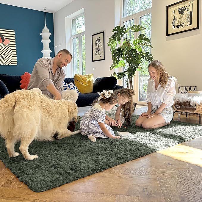 OLANLY 2x4 Machine Washable Runner Rugs for Hallway, Soft Fluffy Shaggy Bedside Rugs for Bedroom, Living Room, Indoor Floor Carpet for Kids Girls and Boys, Home Decor Aesthetic, Olive Green