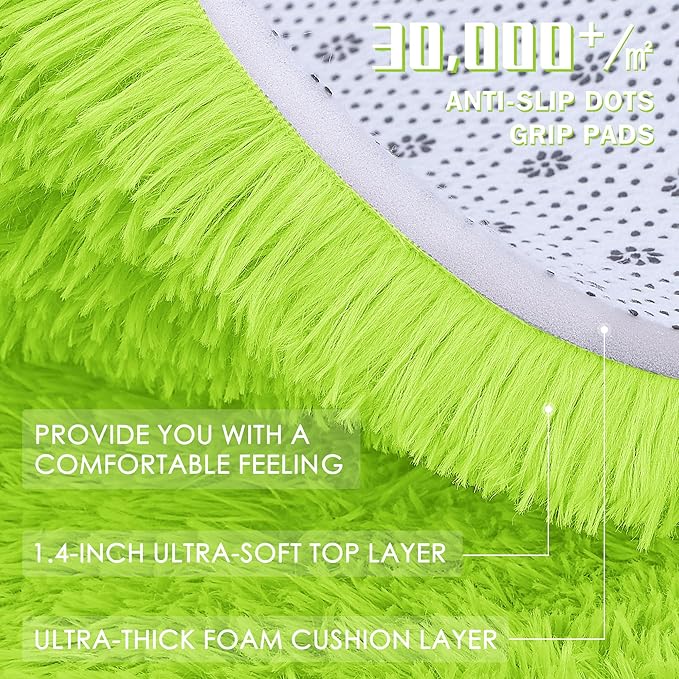 OLANLY 2x6 Machine Washable Runner Rugs for Hallway, Soft Fluffy Shaggy Bedside Rugs for Bedroom, Living Room, Indoor Floor Carpet for Kids Girls and Boys, Home Decor Aesthetic, Lime Green