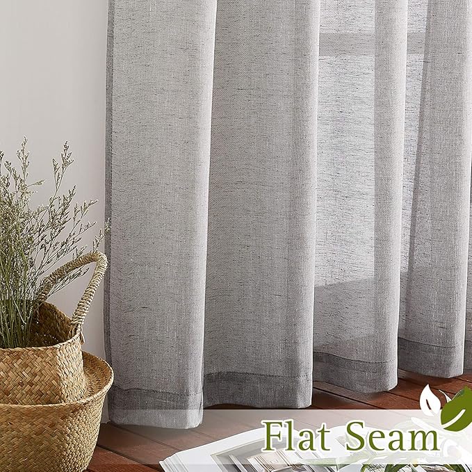 NICETOWN Charcoal Grey Living Room Curtains 84 inch Long, Grommet Linen Blend Semi-Sheer Window Drapes Privacy with Light Filtering for Bedroom/Cottage, W36 x L84, 1 Pair