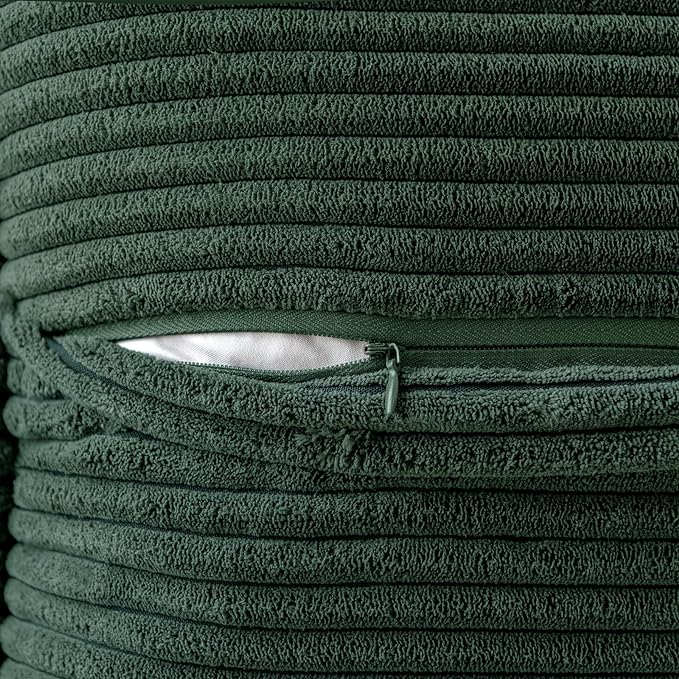 MIULEE Decorative Throw Pillow Covers for Couch Bed Livingroom 16x16 Inch Set of 2 Dark Green Boho Accent Throw Pllows Broadside Striped Patchwork Soft Corduroy Pillowcases