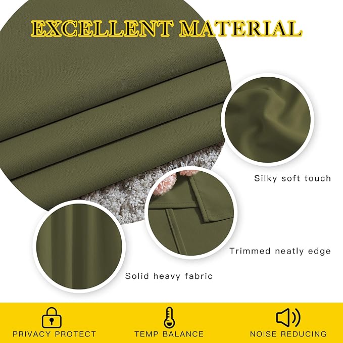 NICETOWN Blackout Curtains for Girls Room - Thermal Insulated Solid Grommet Room Darkening Curtains/Panels/Drape for Bedroom (Olive Green, 1 Pair, 52 by 72-Inch)