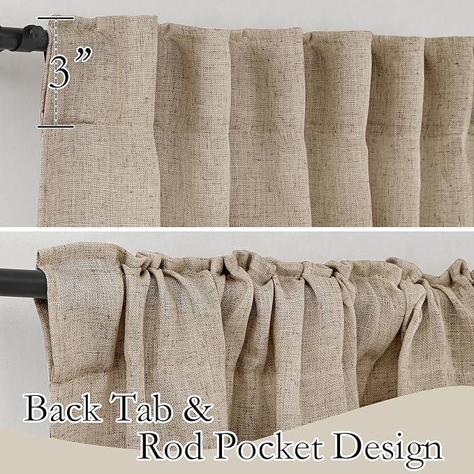 RYB HOME Long Linen Curtains 96 inches Long for Living Room, Light Airy Breathable Window Decor Linen Burlap 2 Panels Set for Laundry Room Home Office, W 70 x L 84 inches, Khaki, 2 Panels