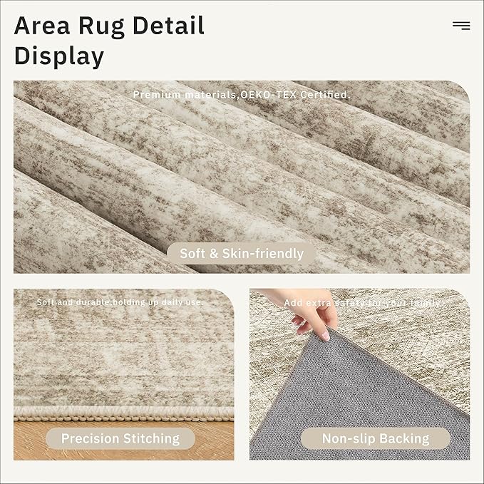 6x6 Brown Round Rug 6ft Living Room Circle Rug Vintage Round Area Rug Non Slip Indoor Carpet for Dining Room Bedroom
